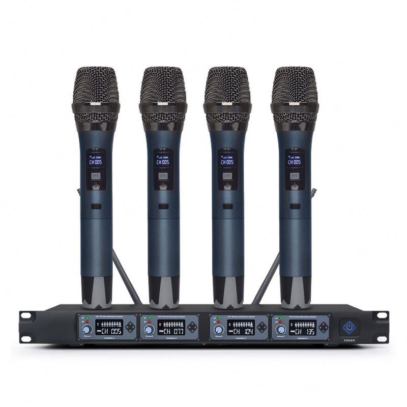 Chất lượng cao cầm tay chuyên nghiệp UHF 4 kênh Micrô không dây cho hệ thống karaoke