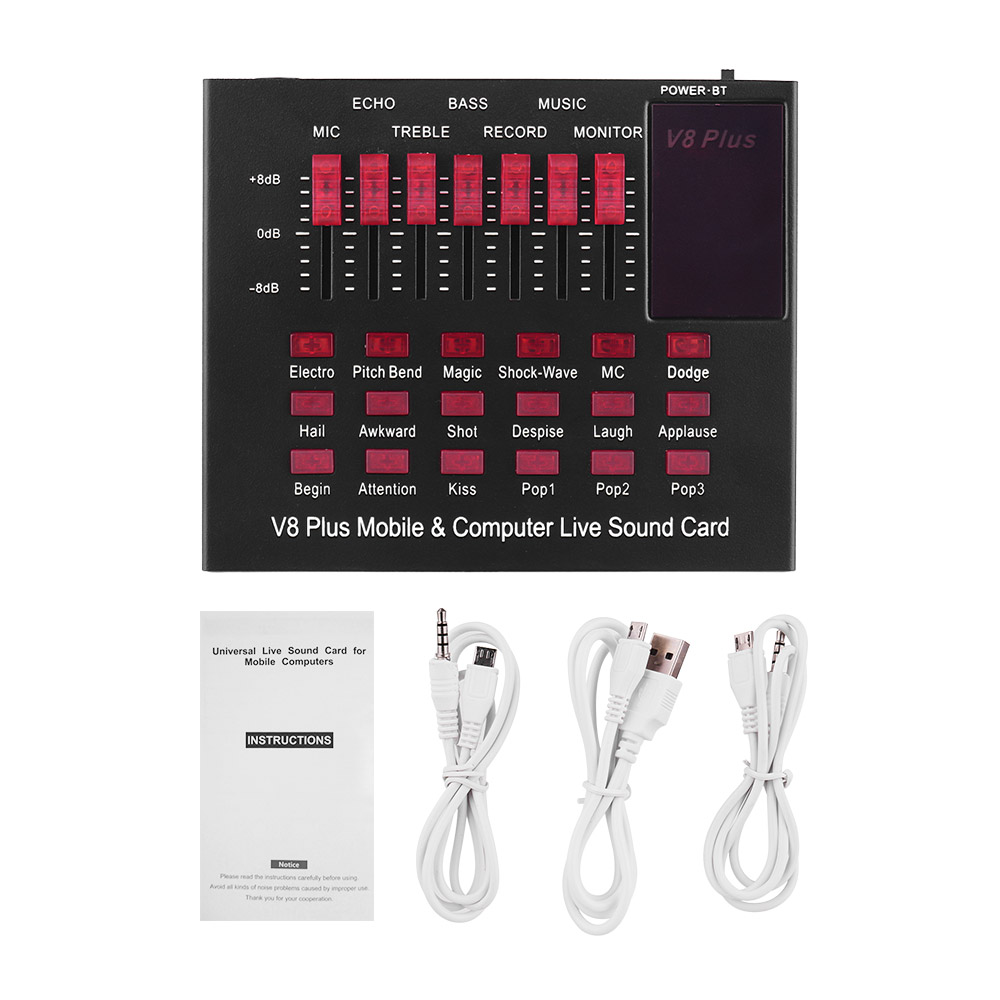 V8 Plus Audio USB Card âm thanh ngoài Webcast Stremer Phát trực tiếp cho PC Điện thoại Máy tính